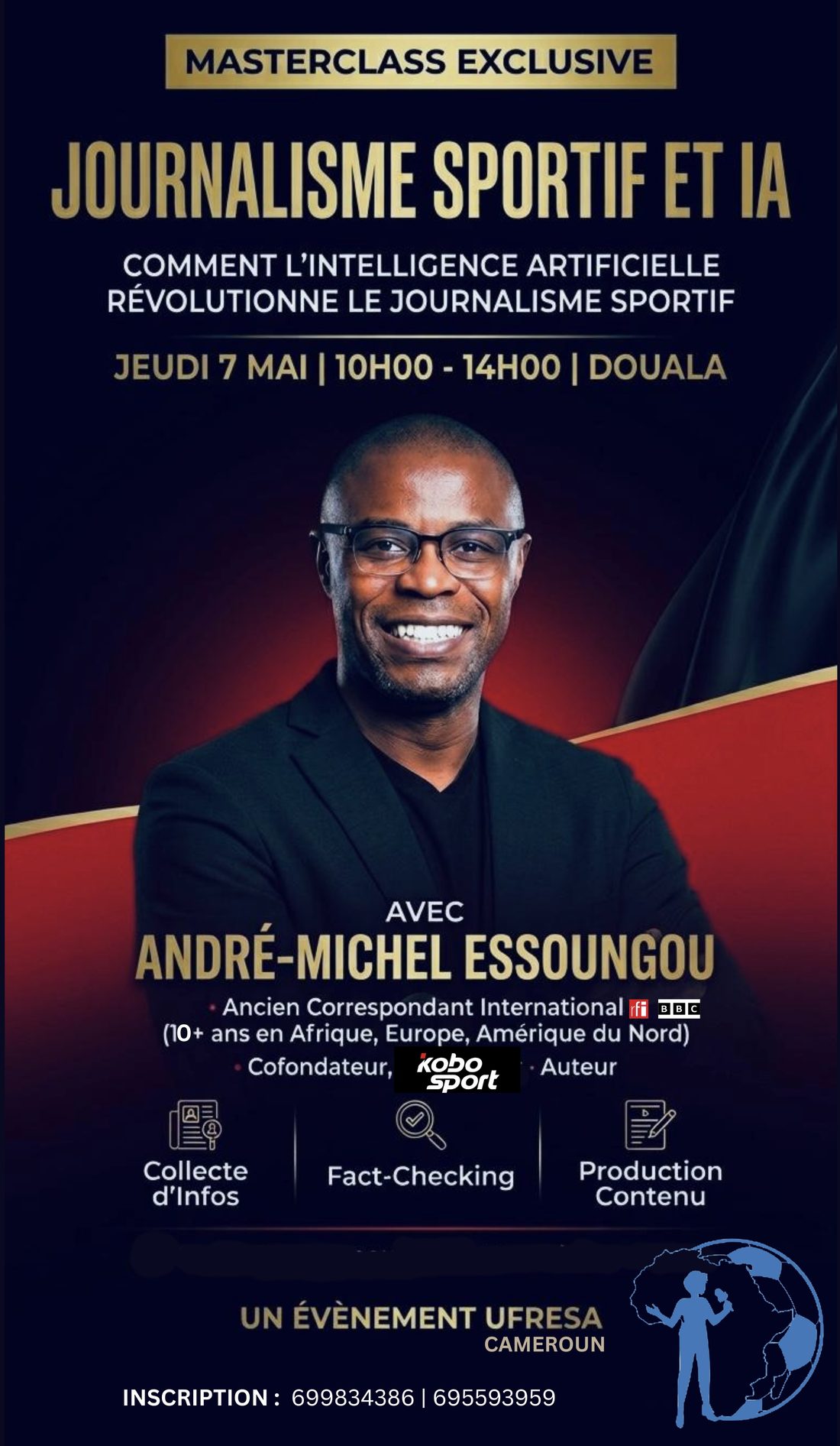 Affiche de la masterclass « Journalisme sportif et IA »